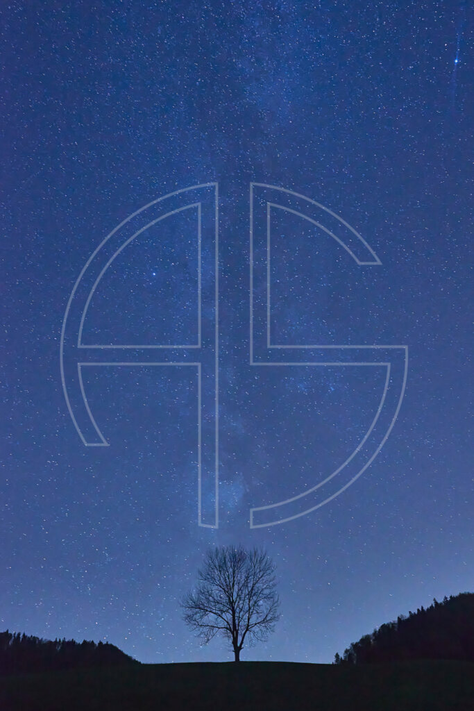 A lone tree under a starry sky.