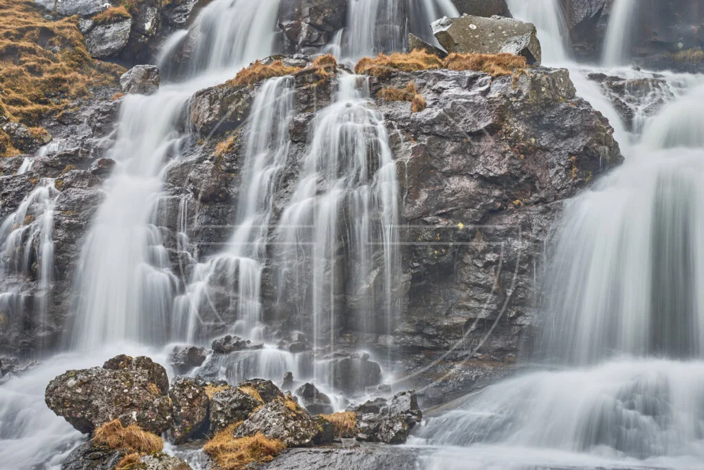 Close-up of a waterfall.
