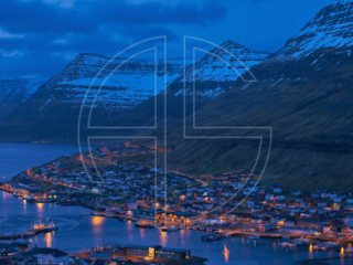 The town of Klaksv&iacute;k at the blue hour.