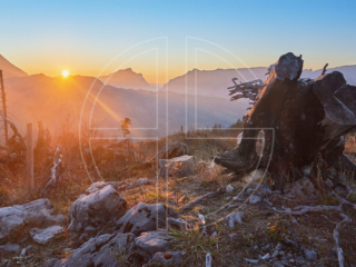 Sunset in a mountain landscape.