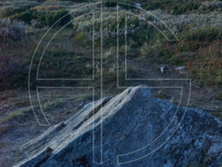 Blue hour at the foot of a mountain.