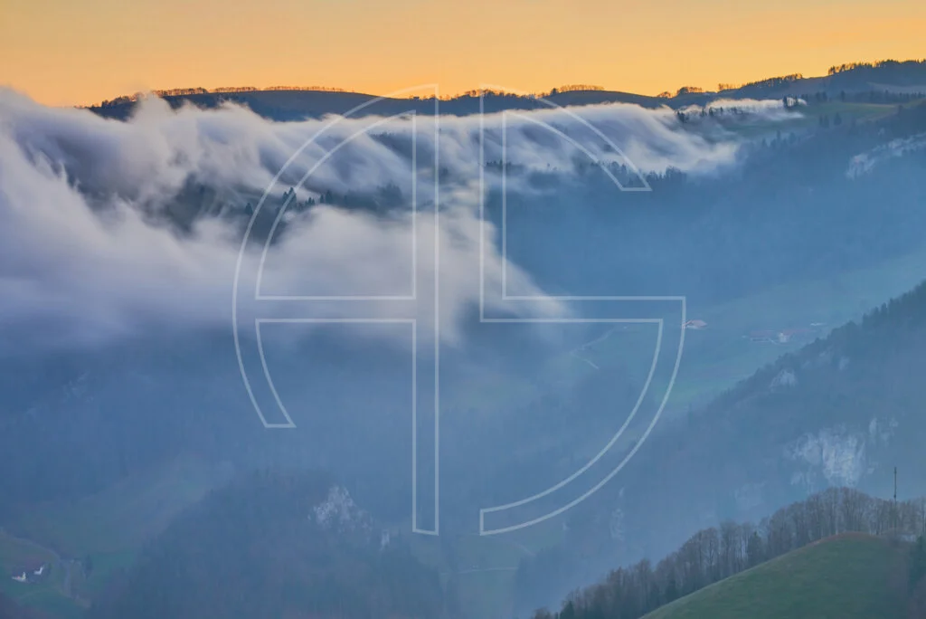 Inversion cloud at dusk from a vantage point.