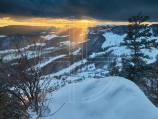 Sunset in winter from a vantage point.
