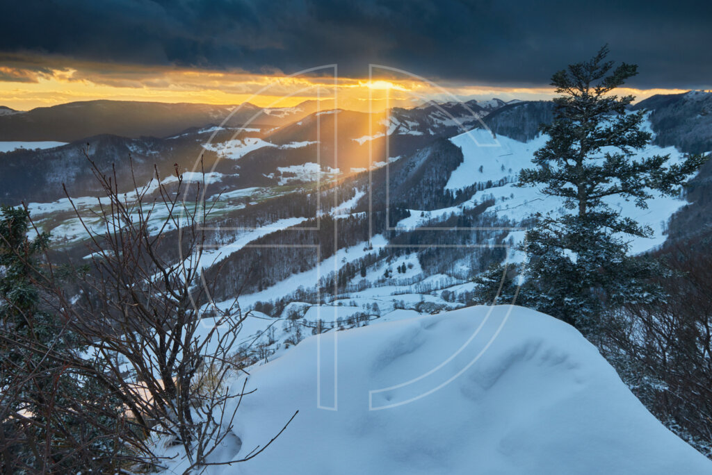 Sunset in winter from a vantage point.