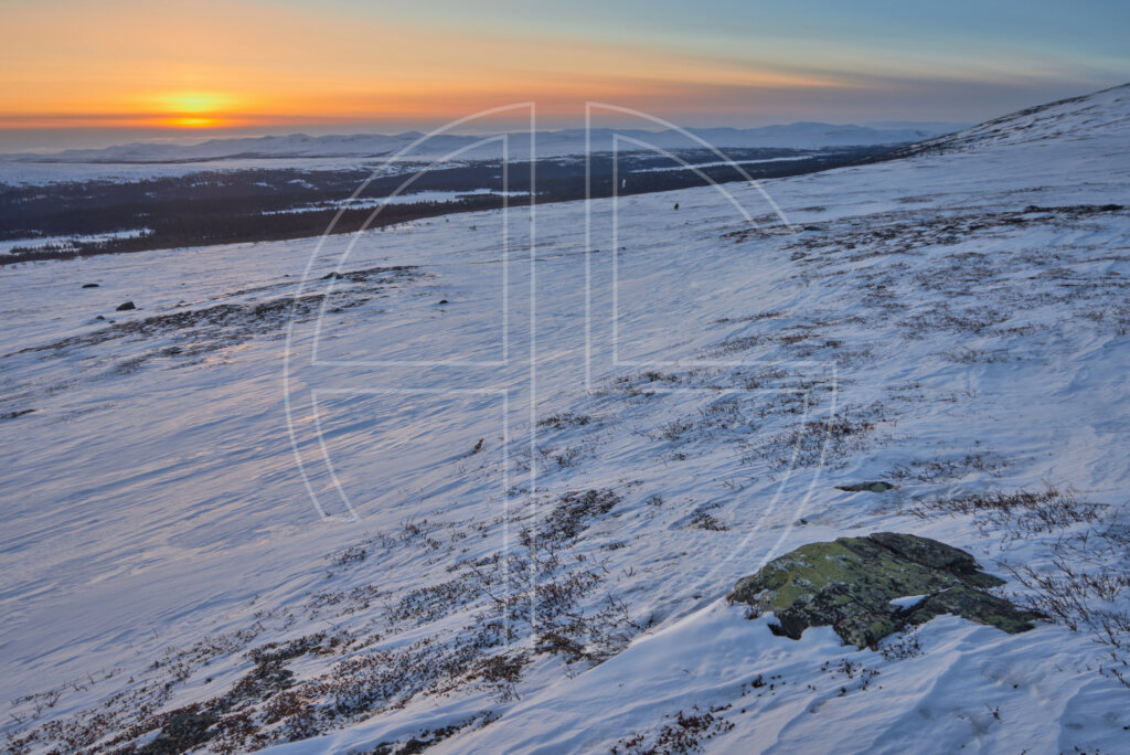 Sunset on a snow-covered hill.